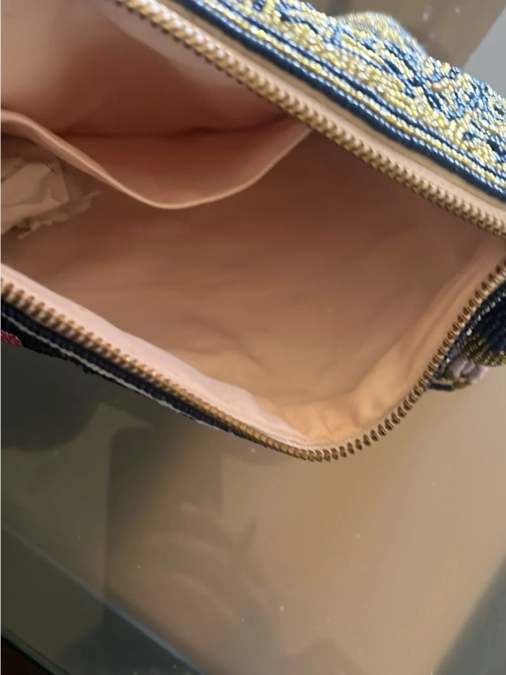 Anthropologie Navy Beaded Clutch with Pink, Mint & Gold Accents